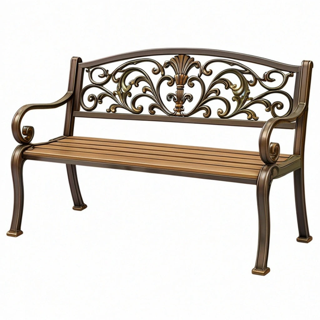 Ławka ogrodowa 120 x 60 x 95 cm metalowa brązowa w stylu klasycznym