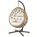 Fotel wiszący 105 x 105 x 195 cm rattanowy beżowy do relaksu w stylu boho