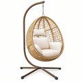 Fotel wiszący ogrodowy 105 x 105 x 195 cm rattanowy beżowy ze stalowym stelażem